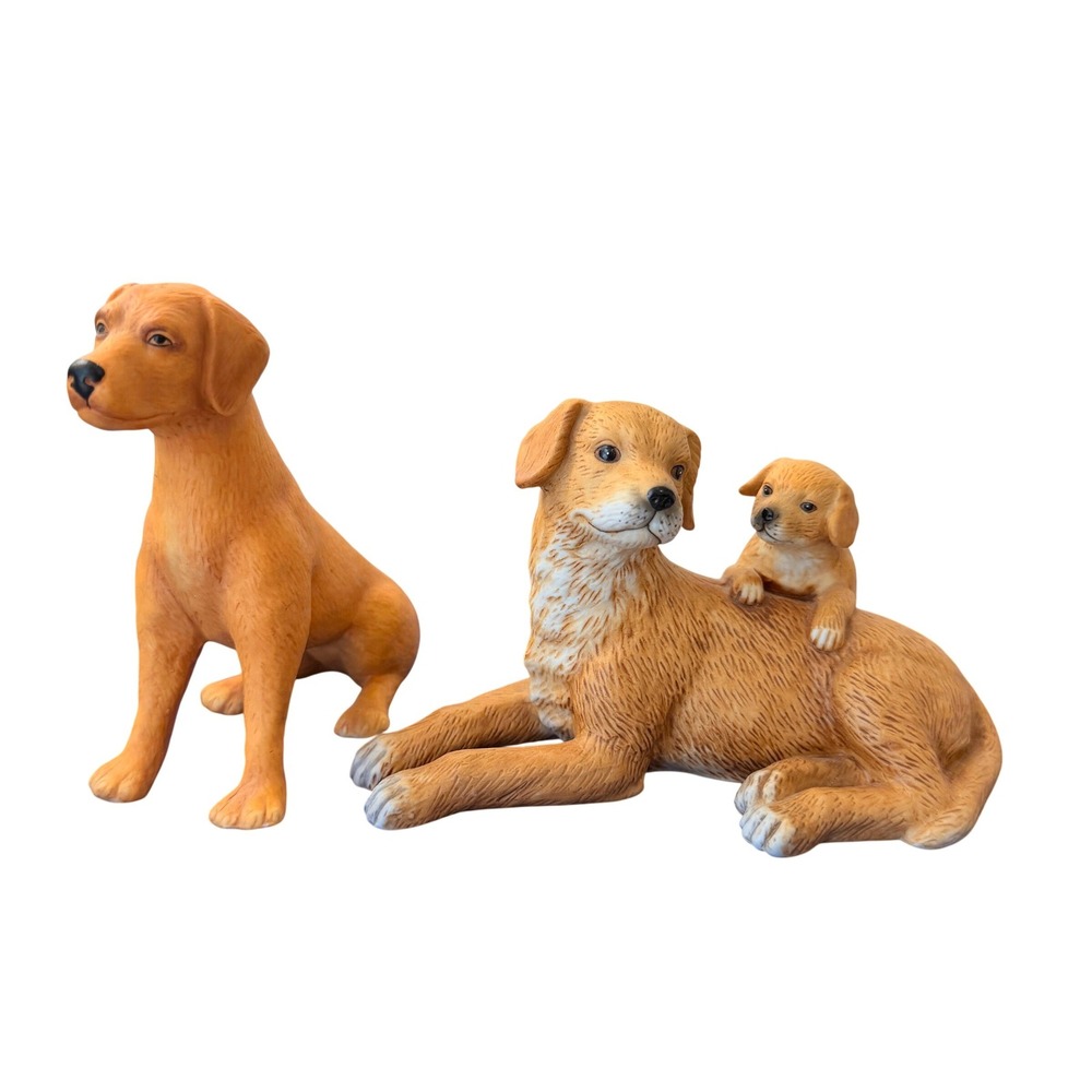 Golden Retriever Dog Figurines Set Mother w Puppy and Seated Adult Statue